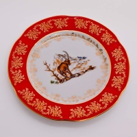 Набор тарелок Bavarian Porcelain Мария - Охота красная 21см