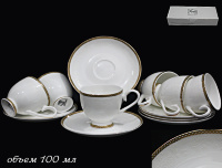 СКИДКА! Набор кофейных пар из костяного фарфора Lenardi Galaxy Gold на 6 персон (12 предметов)