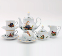 Золотой чайный сервиз Leander - Мэри-Энн, декор 0363 (Охота) на 12 персон (27 предметов) 31907