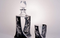 Набор стаканов (черный) Crystalite Bohemia Квадро декоративный Узор на 6 персон (7 предметов)