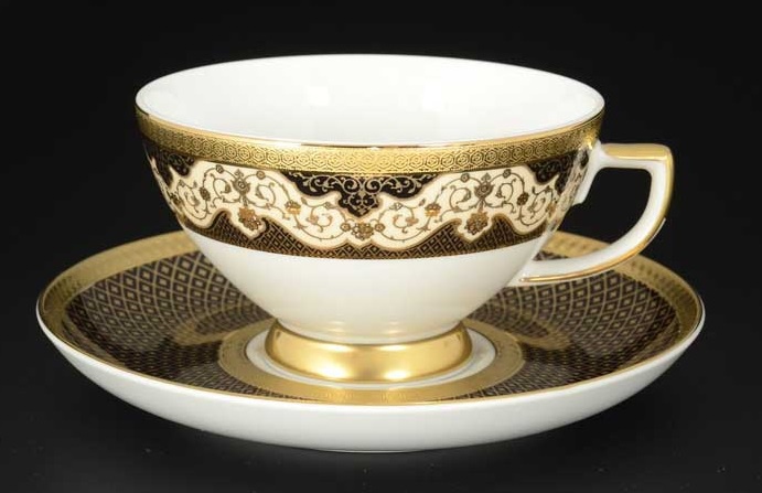 Набор чайных пар Falkenporzellan Belvedere Combi Black Gold на 6 персон (12 предметов)