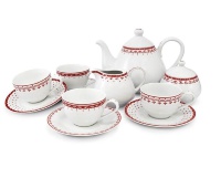 Красный чайный сервиз Leander - HYGGELINE, декор 327D Красные узоры на 4 персоны (11 предметов)