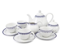 Синий чайный сервиз Leander - HYGGELINE, декор 327E Синие узоры на 4 персоны (11 предметов)