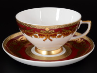 Набор чайных пар Falkenporzellan Natalia bordeaux gold на 6 персон (12 предметов)