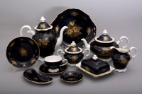 Чайный сервиз Weimar Porzellan Розы золотые кобальт на 12 персон (55 предметов)