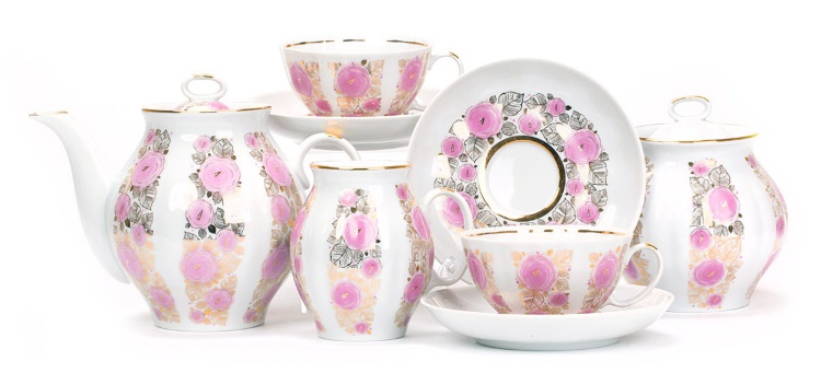 Чайный сервиз Дулево Белый лебедь Розовый сад на 6 персон (15 предметов)