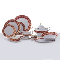 Столовый сервиз Bavarian Porcelain Александрия Красная/зол на 6 персон (27 предметов)
