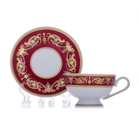 Набор для чая  Bavarian Porcelain Александрия Красная/зол на 6 персон (12 предметов)