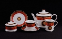 Красный чайный сервиз Leander - Сабина, декор В979 (Версаче Красная лента) на 6 персон (15 предметов) 30435