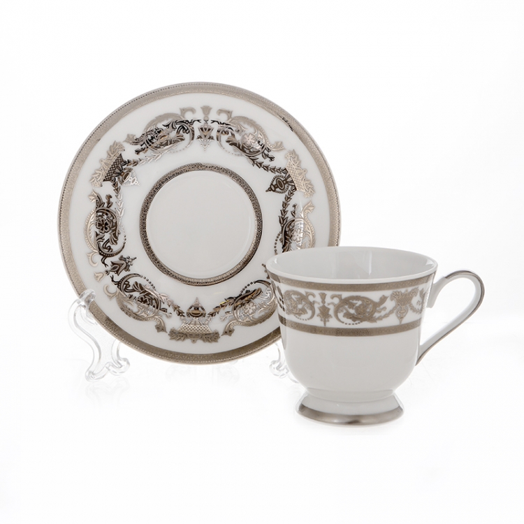 Набор для кофе Bavarian Porcelain Александрия Платин/белый на 6 персон (12 предметов)