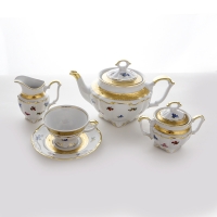Чайный сервиз Bavarian Porcelain Блюмен Лента Золотая на 6 персон (15 предметов)