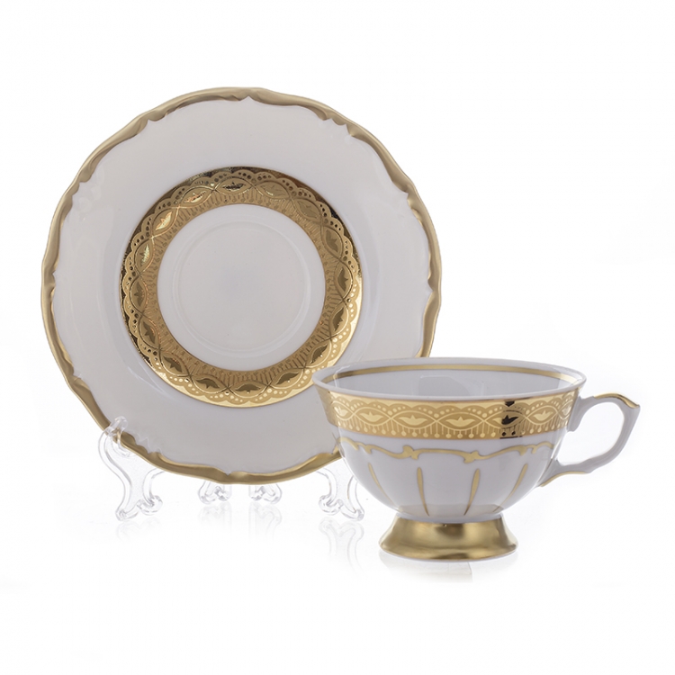 Набор для чая  Bavarian Porcelain Лента золотая матовая 1 на 6 персон (12 предметов)