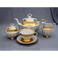 Чайный сервиз Bavarian Porcelain Лента золотая матовая 1 на 6 персон (15 предметов)