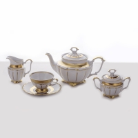 Чайный сервиз Bavarian Porcelain Лента золотая матовая 2 на 6 персон (15 предметов)