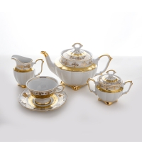 Чайный сервиз Bavarian Porcelain Лист белый Золото на 6 персон (15 предметов)
