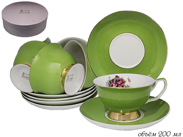 Набор чайных пар Lenardi Зеленый на 6 персон (12 предметов)