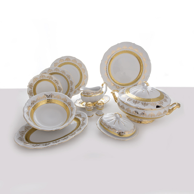 Сервиз столовый Bavarian Porcelain Лист белый золото на 6 персон (27 предметов)