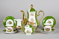 Зеленый кофейный сервиз Leander - Мэри-Энн, декор 0763 (Царская охота) на 6 персон (15 предметов) 30853