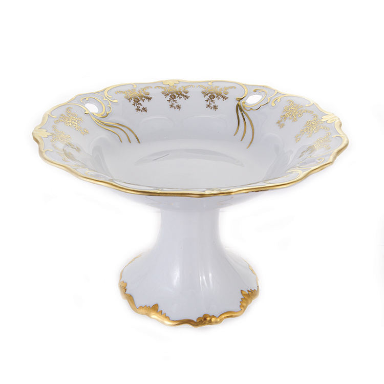 Ваза для фруктов Bavarian Porcelain Барокко золото 202 25см  на ножке 45264