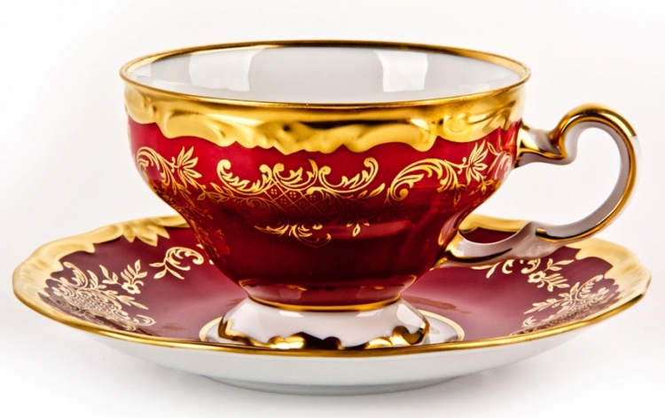 Набор для чая Weimar Porzellan Ювел красный на 6 персон (12 предметов)