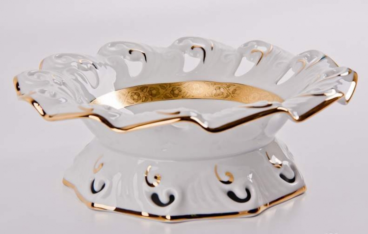 Ваза для фруктов Bavarian Porcelain Лента Рельеф золото