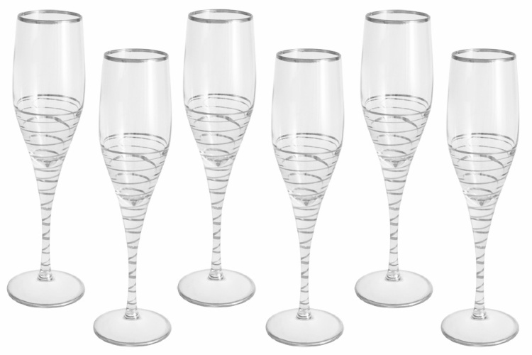 Набор бокалов для шампанского Same Спираль 200мл 6шт (серебро)