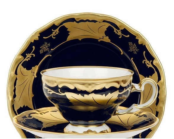 Набор для чая Weimar Porzellan Кленовый лист синий на 6 персон (18 предметов) подарочный