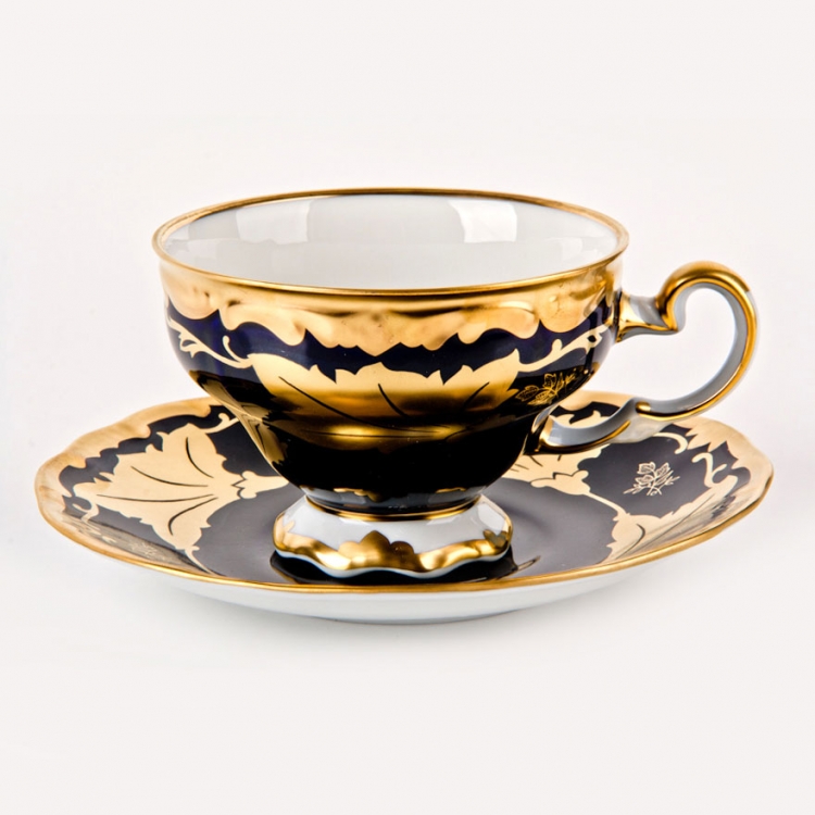 Набор для чая Weimar Porzellan Шато Кленовый лист синий на 6 персон (12 предметов)