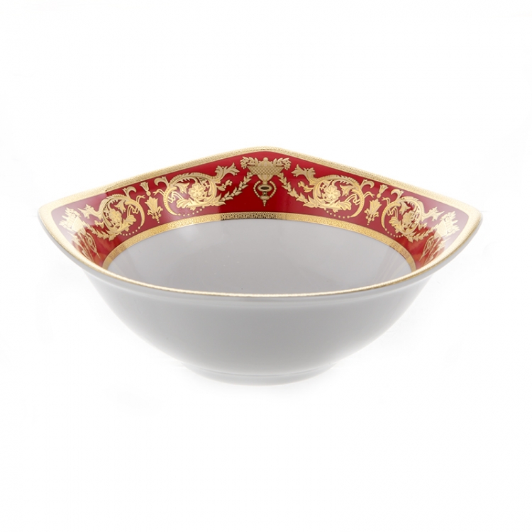 Салатник Bavarian Porcelain Александрия Красная/зол 16см квадратный