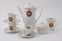Кофейный сервиз мокко Leander - Сабина, декор А126 (Версаче Золотая лента) на 6 персон (15 предметов) 31364