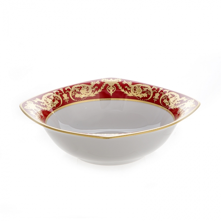 Салатник Bavarian Porcelain Александрия Красная/зол 24см квадратный