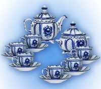 Синий чайный сервиз Гжель Надежда на 6 персон (14 предметов) кобальт