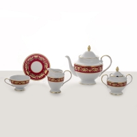 Чайный сервиз Bavarian Porcelain Александрия Красная/зол на 6 персон (15 предметов)