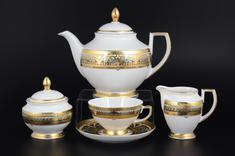 Чайный сервиз Falkenporzellan Arabesque Greenshadow Gold на 6 персон (17 предметов)