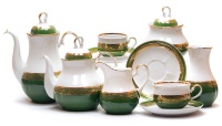 Чайно-кофейный сервиз Дулево Аппетитный Царский Зеленый борт на 6 персон (29 предметов)