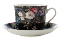 Черная чайная пара Maxwell and Williams Полночные цветы 480мл