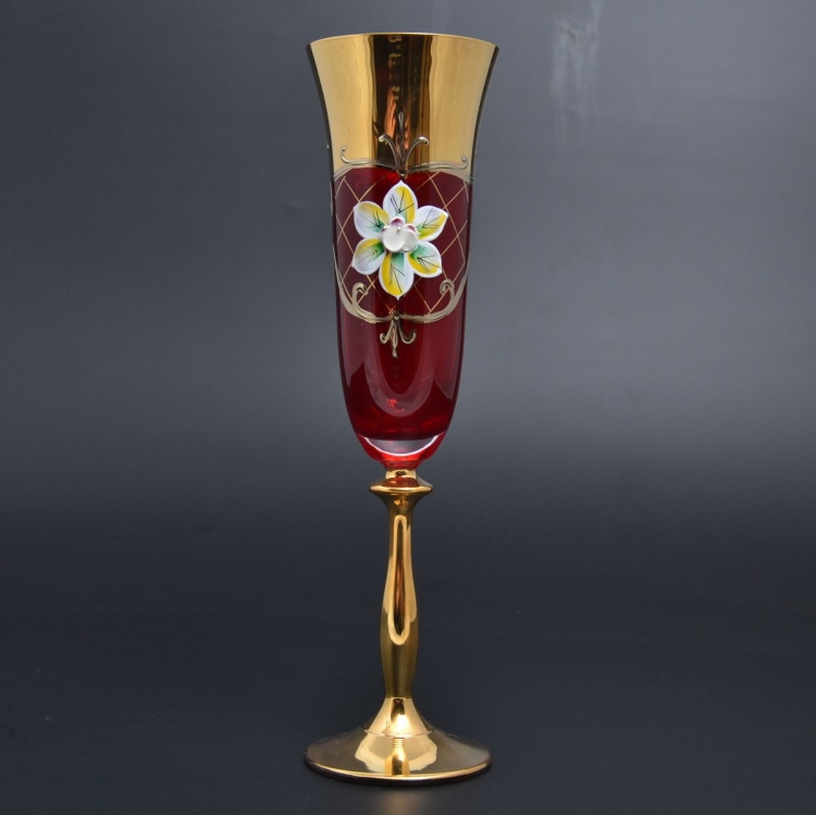 Набор фужеров для шампанского Bohemia Лепка красная 180мл 6шт золотая ножка