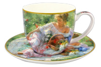 Чайная пара Carmani Девушка с корзиной цветов 250мл