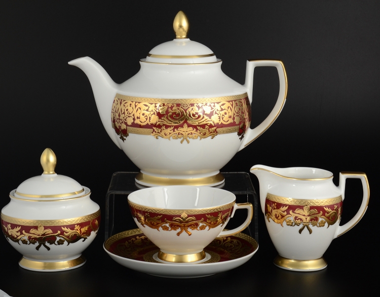 Чайный сервиз Falkenporzellan Natalia bordeaux gold на 6 персон (17 предметов)