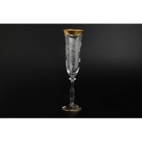 Набор фужеров для шампанского Bohemia Crystal Матовые цветы золото 190мл 6шт