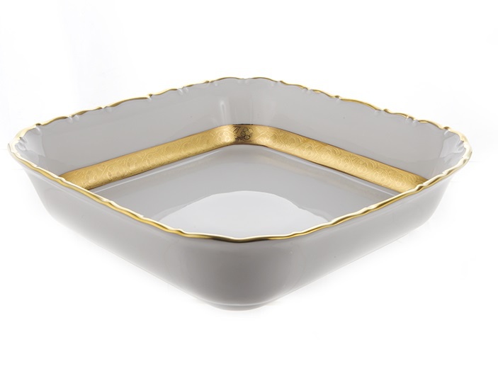 Салатник квадратный Bavarian Porcelain Лента золотая матовая 2 24см