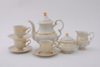 Бежевый кофейный сервиз Leander - Соната, декор 1239 (Золотая лента) на 6 персон (15 предметов) 30878