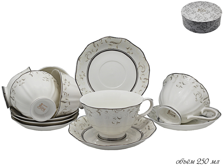Набор чайных пар Lenardi Серый шелк на 6 персон (12 предметов) 105-218