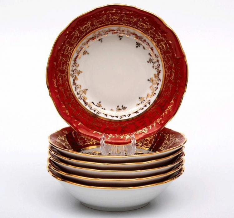 Набор салатников Bavarian Porcelain Лист красный 19см 6шт