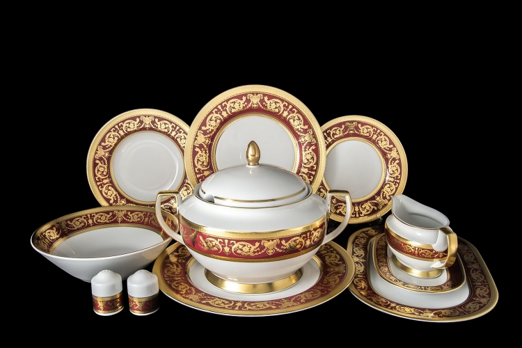 Столовый сервиз Falkenporzellan Imperial Bordeaux Gold на 6 персон (27 предметов)